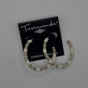 Taramanda Beaded Hoop Earrings – White & Gold Boho Hoops NWT